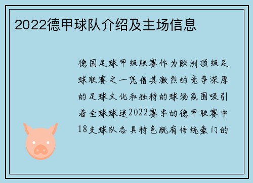 2022德甲球队介绍及主场信息